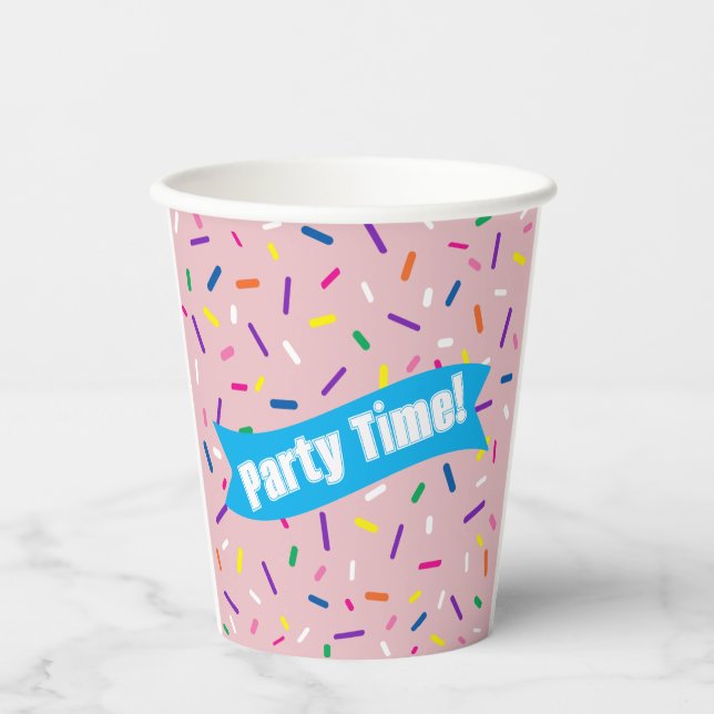 Pale Pink Sprinkles 'Party Time!' Paper Cups  (Front)