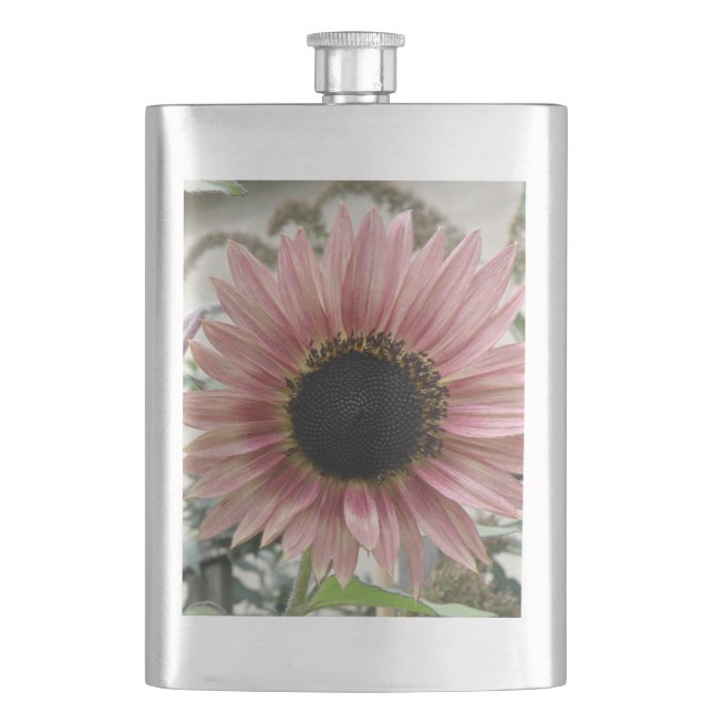 Pale Pink Sunflower Hip Flask (Front)