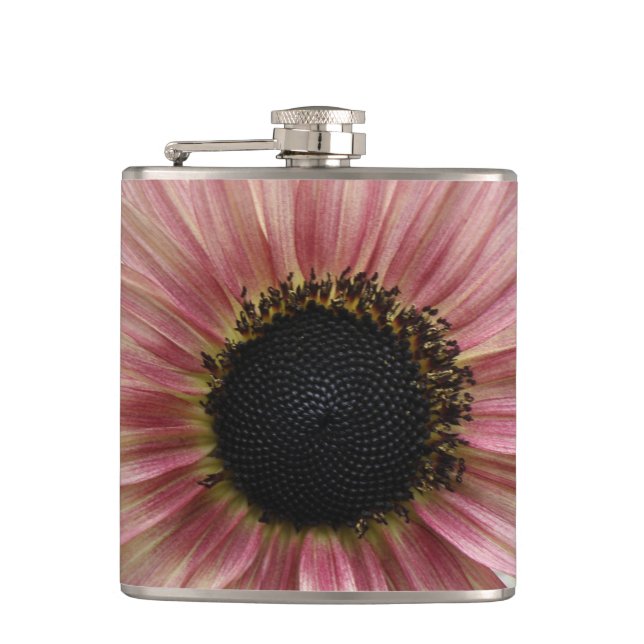 Pale Pink Sunflower Hip Flask (Front)
