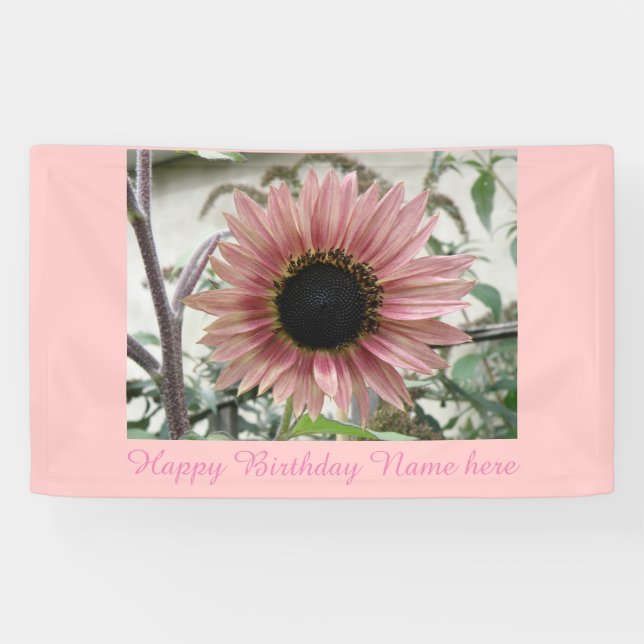 Pale Pink Sunflower Personalised Birthday Banner (Horizontal)