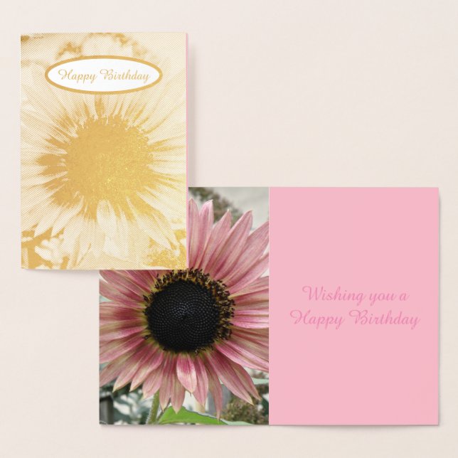 Pale Pink Sunflower Personalised Birthday Foil Card (Display)