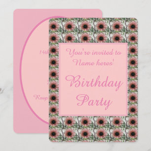 Pale Pink Sunflower Personalised Birthday Party Invitation
