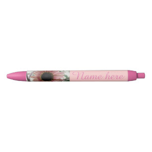 Pale Pink Sunflower Personalised Black Ink Pen
