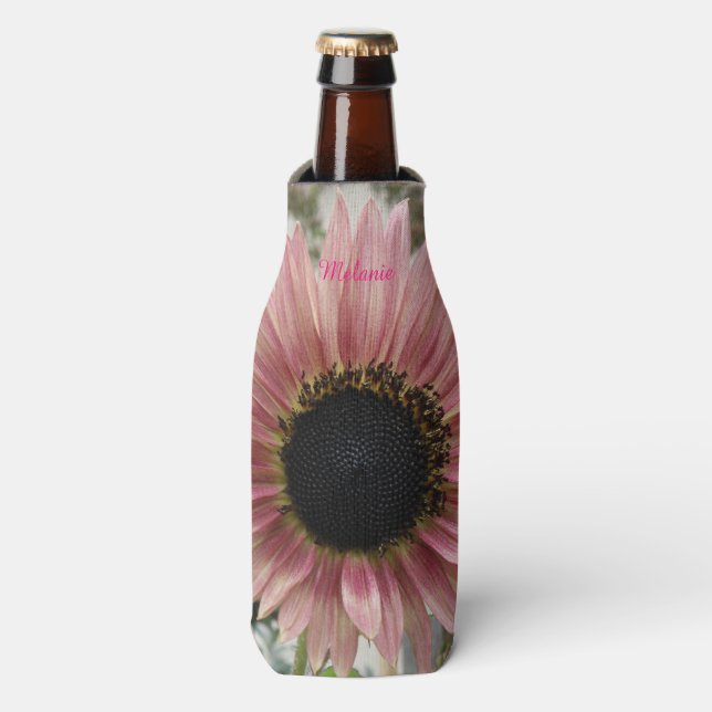 Pale Pink Sunflower Personalised Bottle Cooler (Bottle Front)