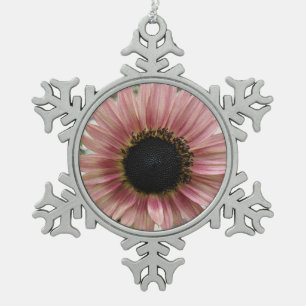 Pale Pink Sunflower Snowflake Pewter Christmas Ornament