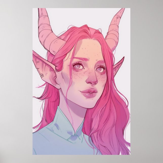 Pale Pink Tiefling Fantasy Poster (Front)