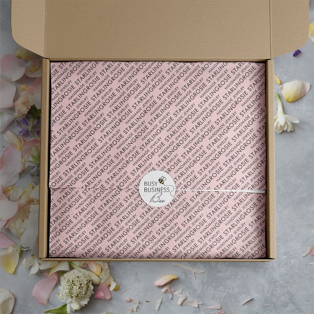 Pale Pink Tiled Business Name and Specialism Tissue Paper (Logo branded tissue paper by Busy Business Bee)