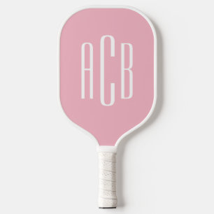 Pale Pink White Three Letter Monogram Retro Check Pickleball Paddle