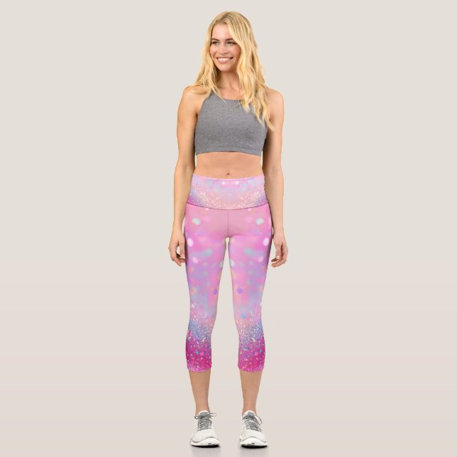Pale Pink With a Glitter Effect Capri Leggings (Front)