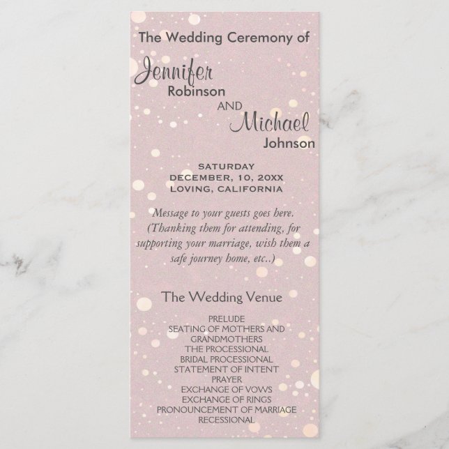 Pale Pink with Circle Glitter Wedding Program (Front)