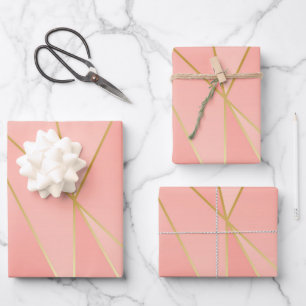 Pale Pink With Golden Lines Wrapping Paper Sheet