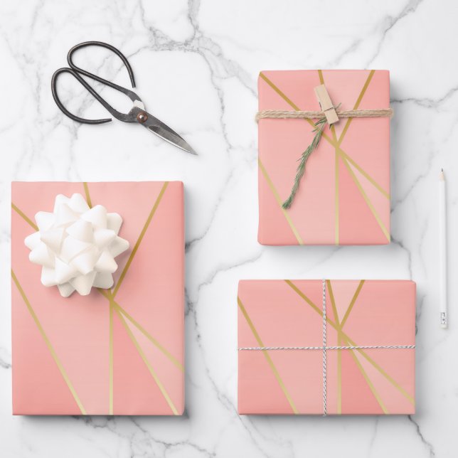 Pale Pink With Golden Lines Wrapping Paper Sheet (Front)
