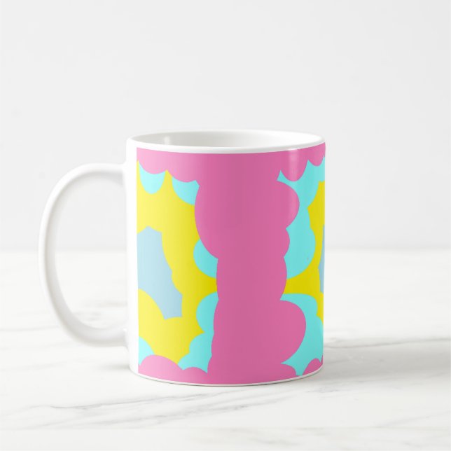 Pale pink yellow blue large patterned drinking coffee mug (Left)