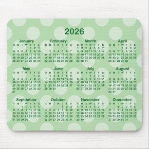 Pale Polka Dot Forest Green 2026 Calendar Mouse Pad