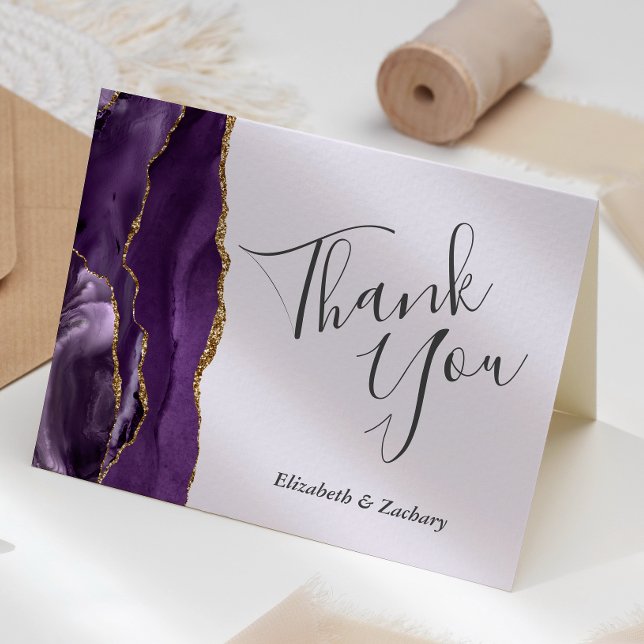 Pale Purple Agate Gold Wedding Thank You Card (Creator Uploaded)