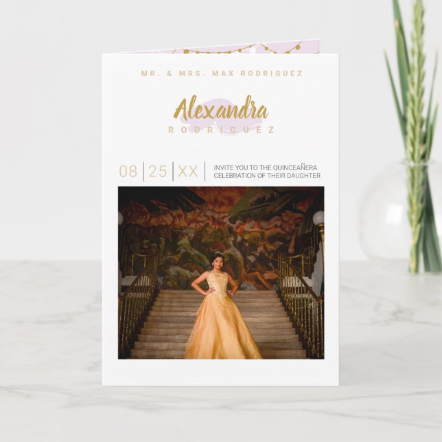 Pale Purple and Gold Photo Quinceanera Invitation (Front)