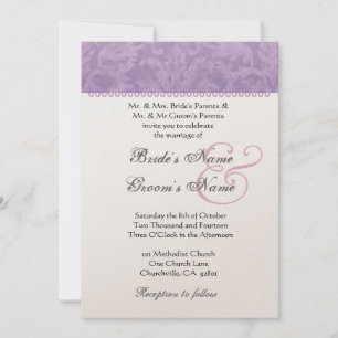 Pale Purple Damask Monogram Metallic Paper Invitation