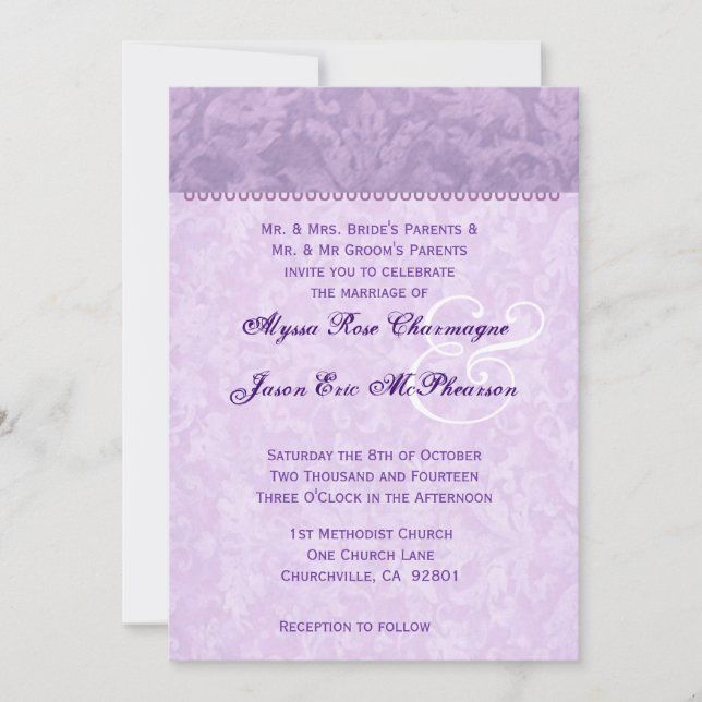 Pale Purple Damask Monogram Wedding D592 Invitation (Front)