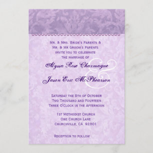 Pale Purple Damask Monogram Wedding D592 Invitation