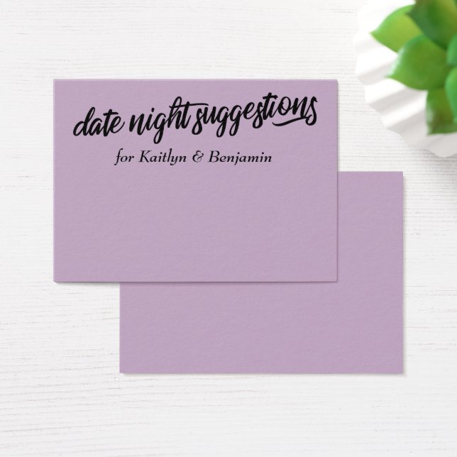 Pale Purple Date Night Suggestions Newlywed Cards (Desk)