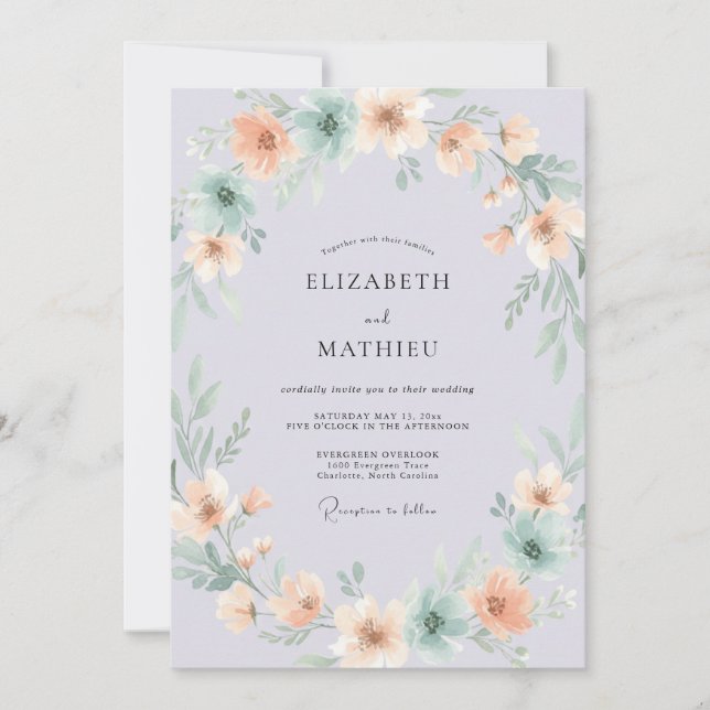 Pale Purple Ethereal Botanical Wedding Invitation (Front)