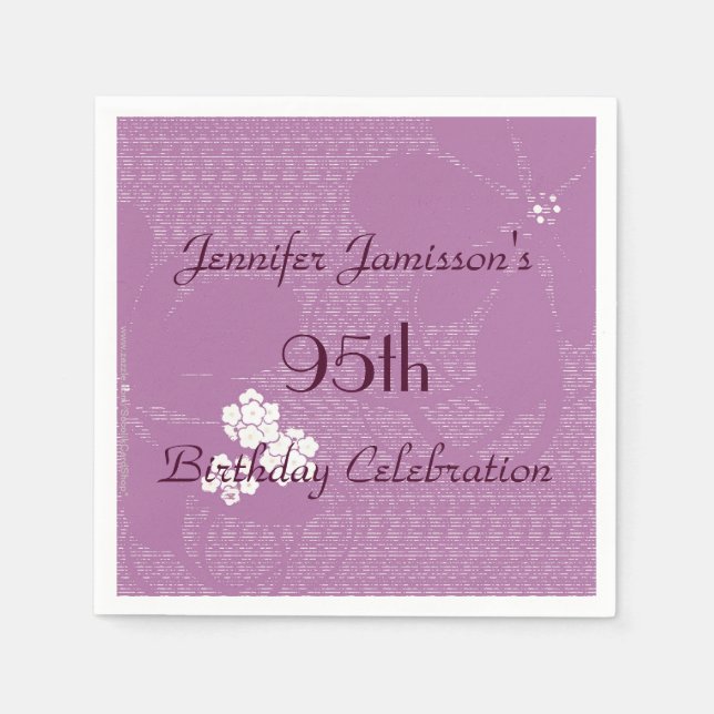 Pale Purple Floral Name 95th Birthday Party Paper Napkin (Front)