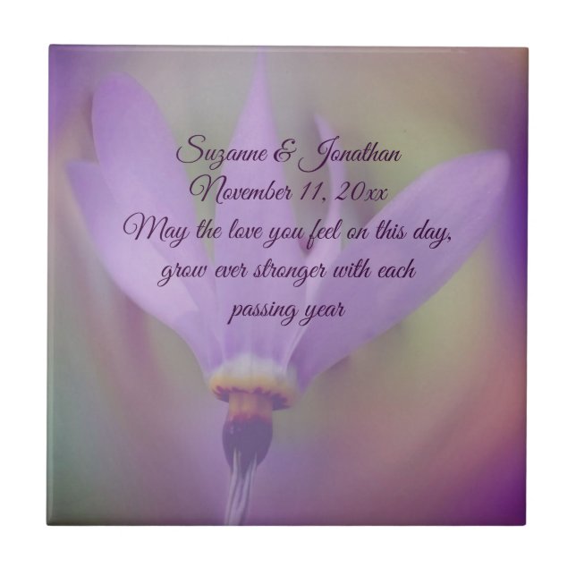 Pale Purple Flower Personalised Wedding  Ceramic Tile (Front)