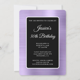 Pale Purple Foil Black and White 30th Birthday Invitation