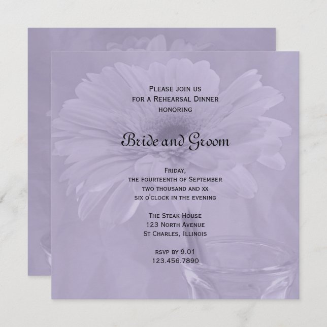 Pale Purple Gerber Daisy Wedding Rehearsal Dinner Invitation (Front/Back)