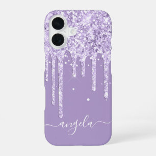 Pale Purple Glitter Drips Glam Signature iPhone 16 Case