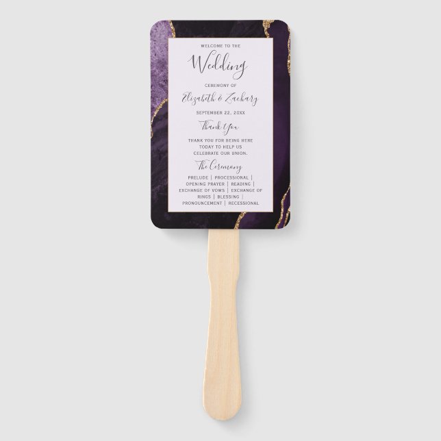 Pale Purple Gold Agate Wedding Program Hand Fan (Front)