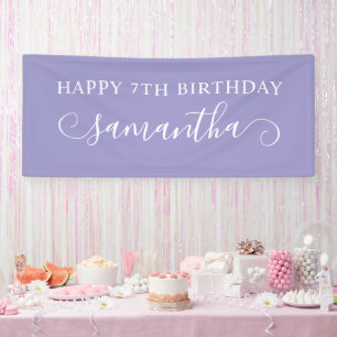 Pale Purple Happy 7th Birthday Cute Curl Name Banner