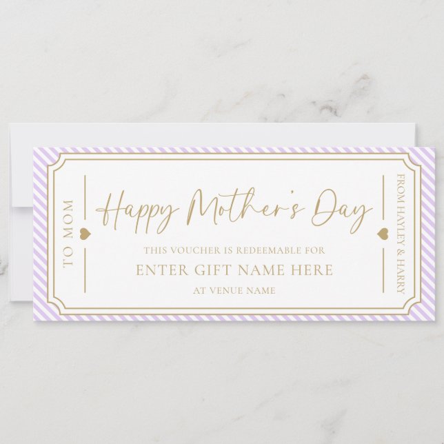 Pale Purple Happy Mother's Day Gift Voucher Card (Front)