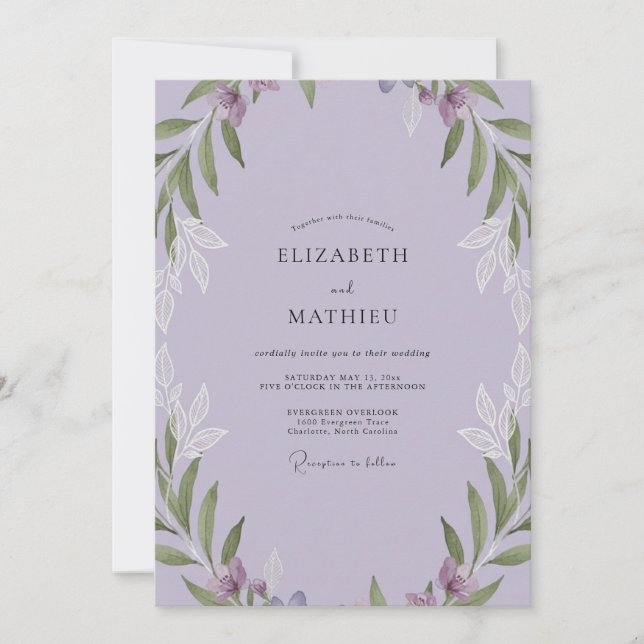 Pale Purple Leaf Wedding Invitation (Front)