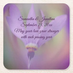 Pale Purple Lily Flower Personalised Wedding  Square Paper Coaster