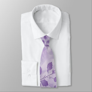 Pale purple neck tie with leaves