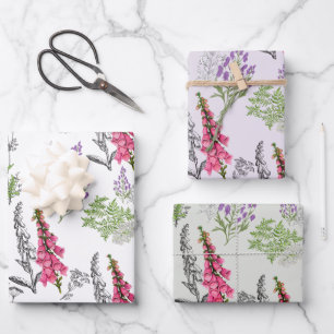 Pale Purple & Pink Pastel Poison Flower Line Art Wrapping Paper Sheet