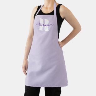 Pale Purple Script Name Bold Monogram Apron