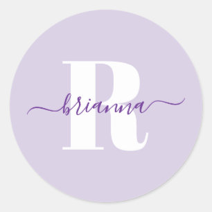 Pale Purple Script Name Bold Monogram Classic Round Sticker