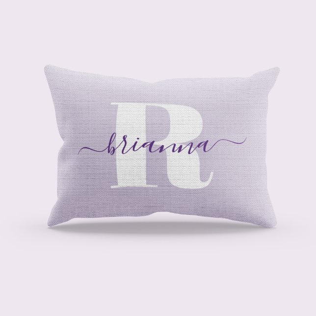 Pale Purple Script Name Bold Monogram Decorative Cushion (Pale Purple Script Name Bold Monogram Accent Pillow)
