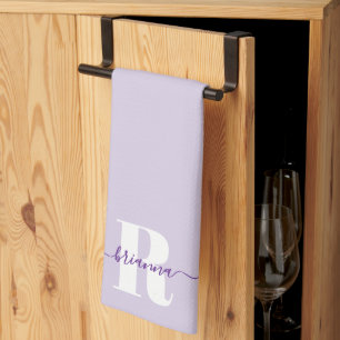 Pale Purple Script Name Bold Monogram Tea Towel
