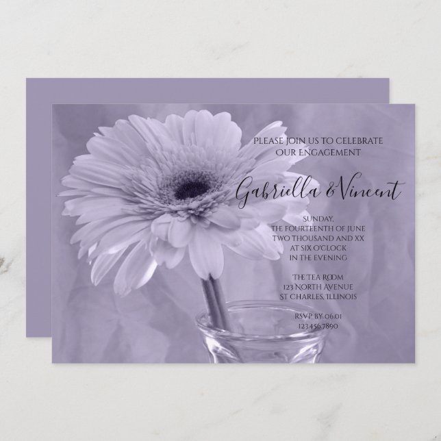 Pale Purple Tinted Daisy Engagement Party Invitation (Front/Back)