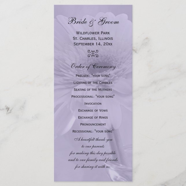 Pale Purple Tinted Daisy Wedding Program (Front)