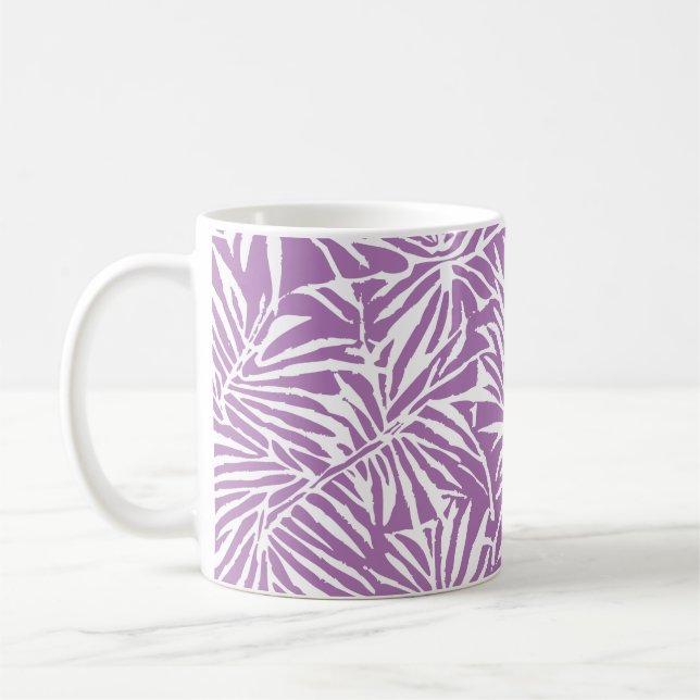 Pale Purple Tropical Leaf Repeating Pattern Coffee Mug (Left)