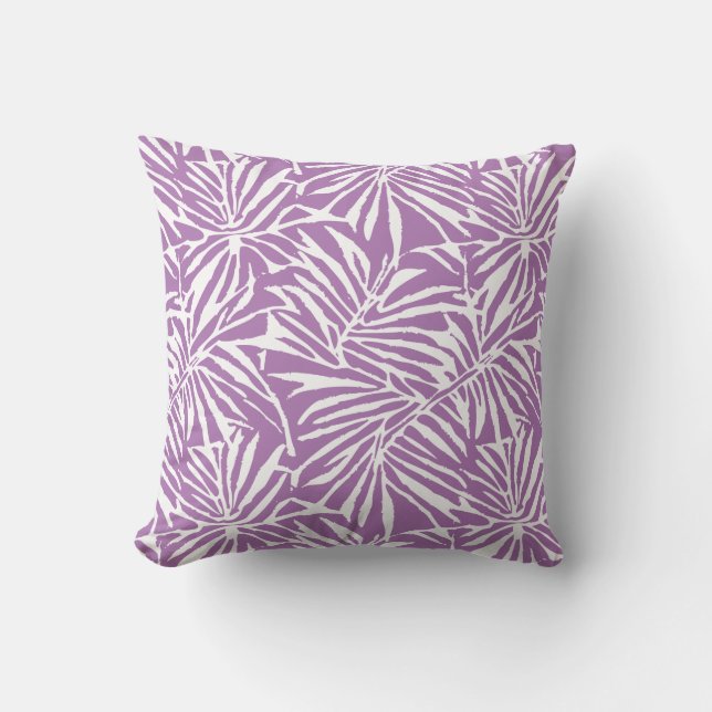 Pale Purple Tropical Leaf Repeating Pattern Cushion (Front)