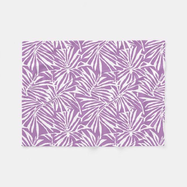 Pale Purple Tropical Leaf Repeating Pattern Fleece Blanket (Front (Horizontal))