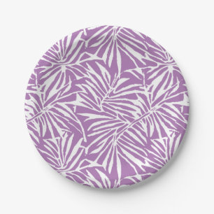Pale Purple Tropical Leaf Repeating Pattern Paper Plate