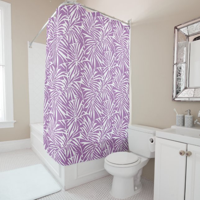 Pale Purple Tropical Leaf Repeating Pattern Shower Curtain (In Situ)