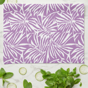 Pale Purple Tropical Leaf Repeating Pattern Tea Towel