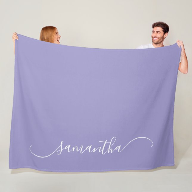 Pale Purple White Classy Curved Swash Signature Fleece Blanket (In Situ)